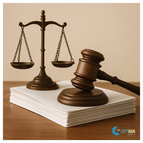 Mazo judicial y balanza de la justicia sobre documentos legales, simbolizando la sentencia del TSJCV sobre la carrera profesional en Elche.