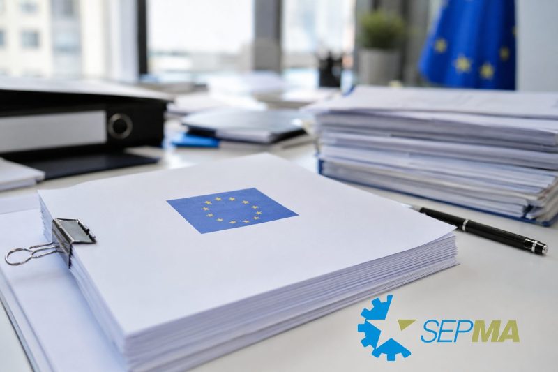 Documentación europea sobre el Plan de Recuperación y temporalidad en el empleo público con logotipo corporativo de SEPMA Málaga.