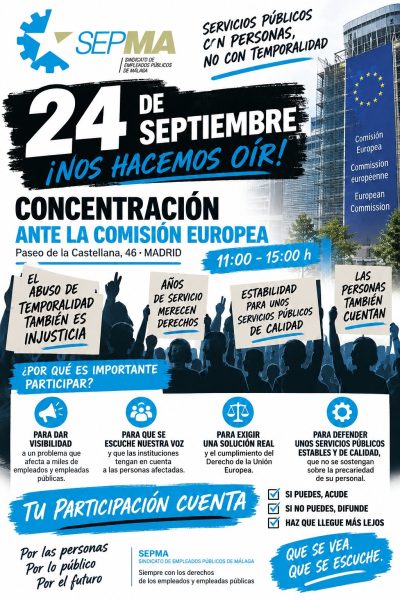 Cartel de SEPMA sobre la concentración del 24 de septiembre en Madrid contra el abuso de temporalidad en el empleo público