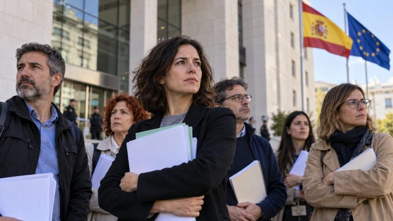 Personal empleado público afectado por la temporalidad ante un edificio institucional con banderas de España y la Unión Europea, imagen de apoyo de SEPMA Málaga