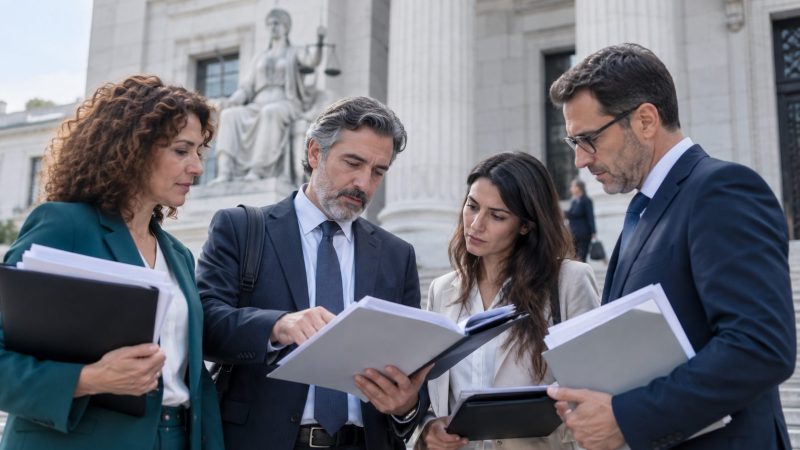 Profesionales revisando documentación ante un juzgado en una imagen sobre las indemnizaciones por abuso de temporalidad en el empleo público
